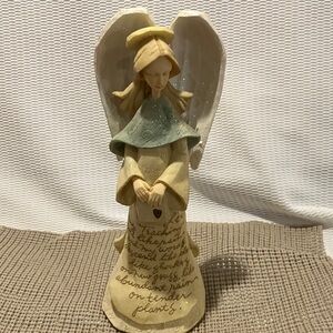 Hand-Painted Decorative Angel Figurine in Cream and Green